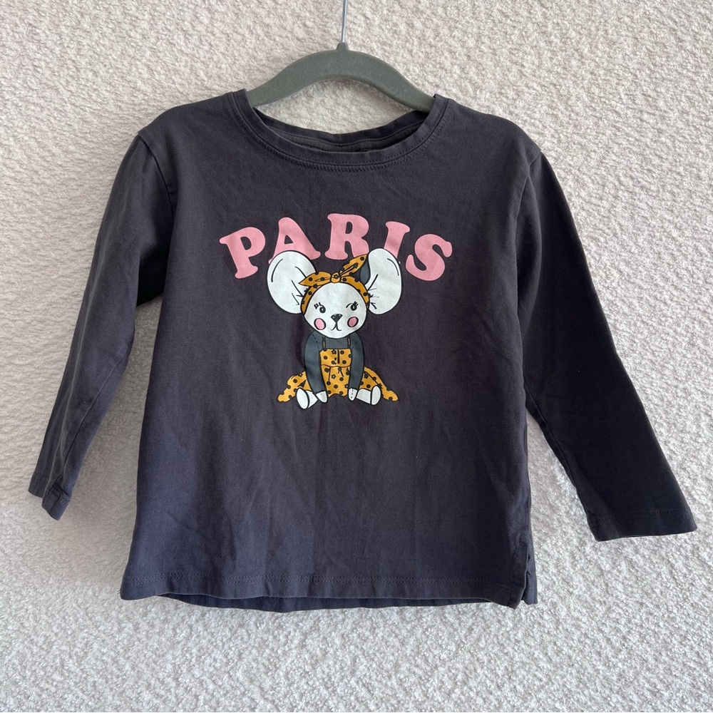 Zara Toddler Paris Mouse Black Dark Gray Long Sleeve Shirt Size 2-3 Years